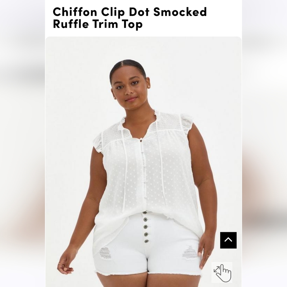 NWT, Torrid, Chiffon Clip Dot Smocked Ruffle Trim Top, size 1